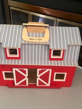Melissa & Doug Red Wooden Barn with Gray Roof and White Trim